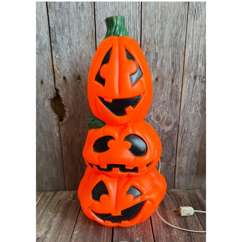 Vintage General Foam Plastics Pumpkin Blow Mold Orange Stacked Jack-O-Lantern